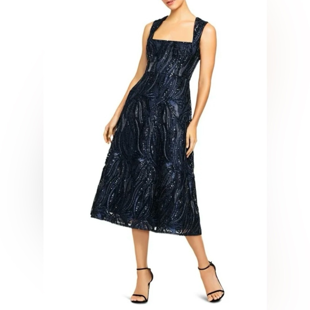 AIDAN MATTOX Embellished Zippered Sleeveless A-Line Midi NWT Size 4 Twilight